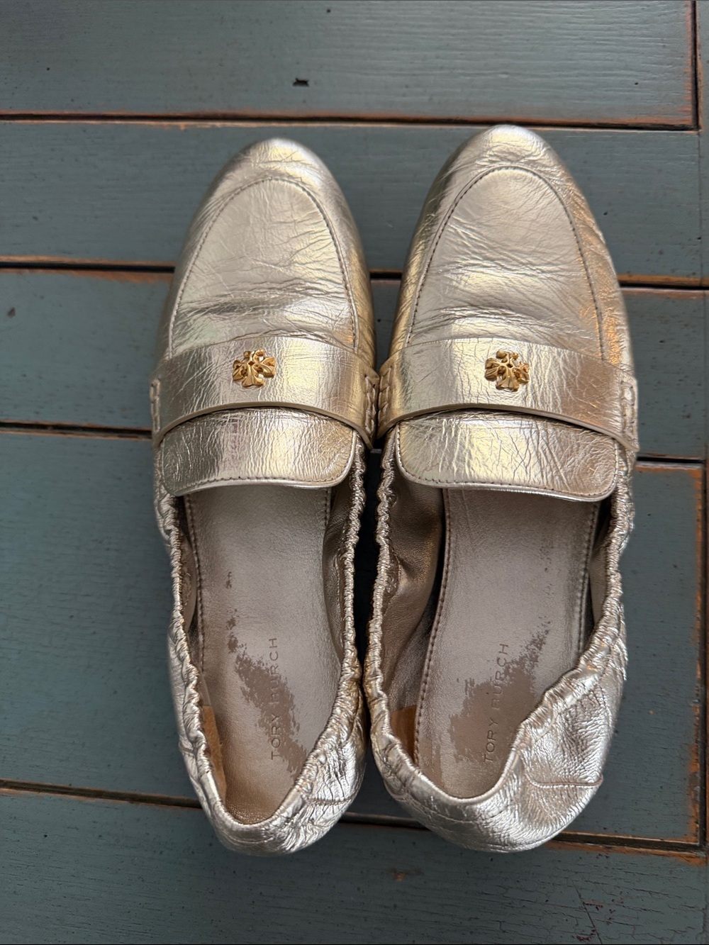 Tory Burch Metallic Gold with Gold-Accent Loafers